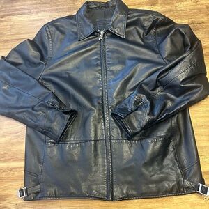 Lauren Ralph Lauren Women's Black Leather Jacket Large Full Zip